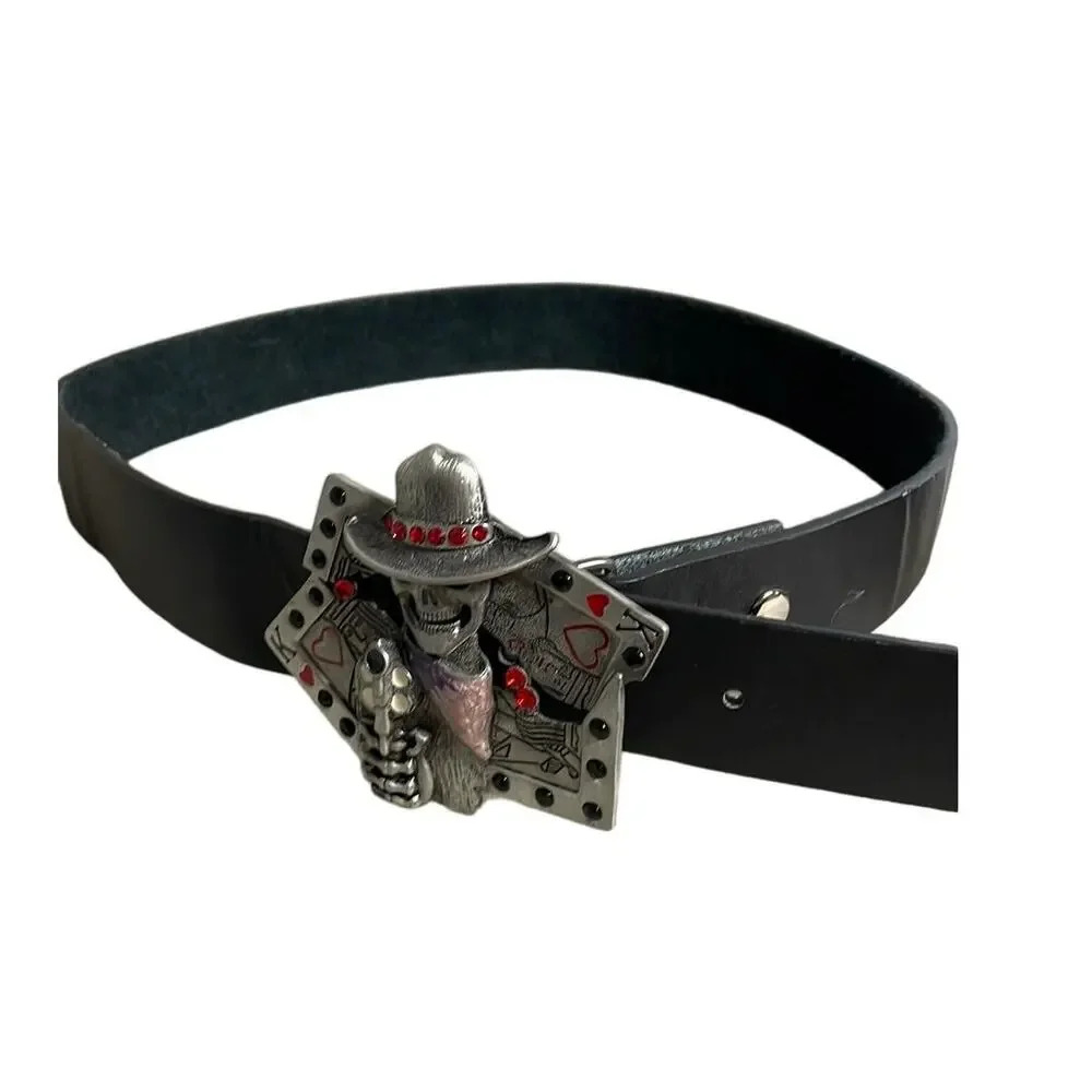 Cowboy/Western Skull Black Leather Belt‎ 36" Long